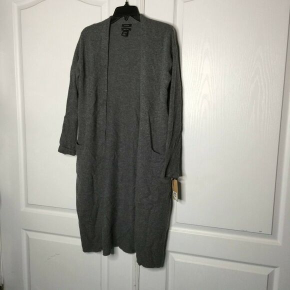 Halogen Wool & Cashmere Long Cardigan Long Sleeves Front Welt Pockets Small NWT - Picture 4 of 7